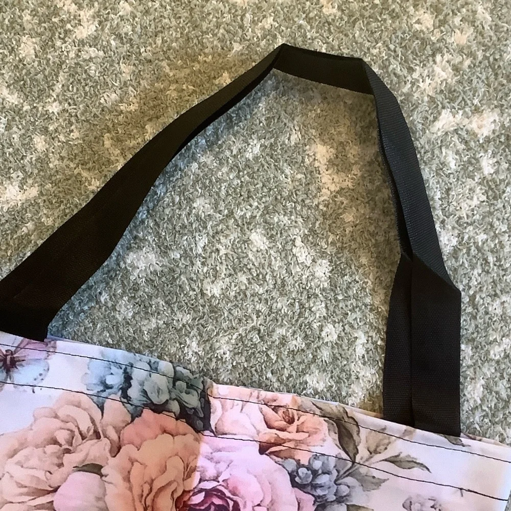 Floral Bouquet Mason Jar Butterflies Shabby Chic Polycanvas Tote Bag NWT 14x16 - Picture 8 of 13